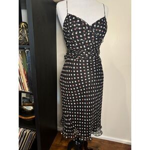 Laundry by Shelli Segal Black 100% Silk Polka Dot Midi Dress | Size 8